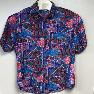 Vintage 80s Women's Silk Stunt Collections Retro‎ Button Down Shirt Size Medium